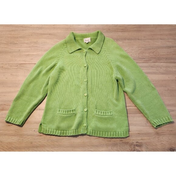 Harrods Knightsbridge Cardigan Sweater Vintage Green Button Up Cotton Large EUC - Picture 3 of 10